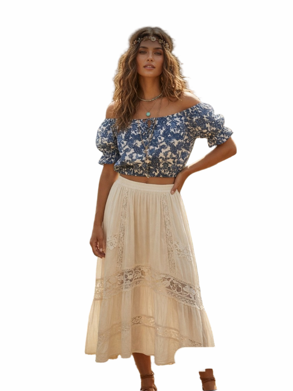 Tahari Blue White Floral Crop Top Blouse Tie Front Women’s Size M